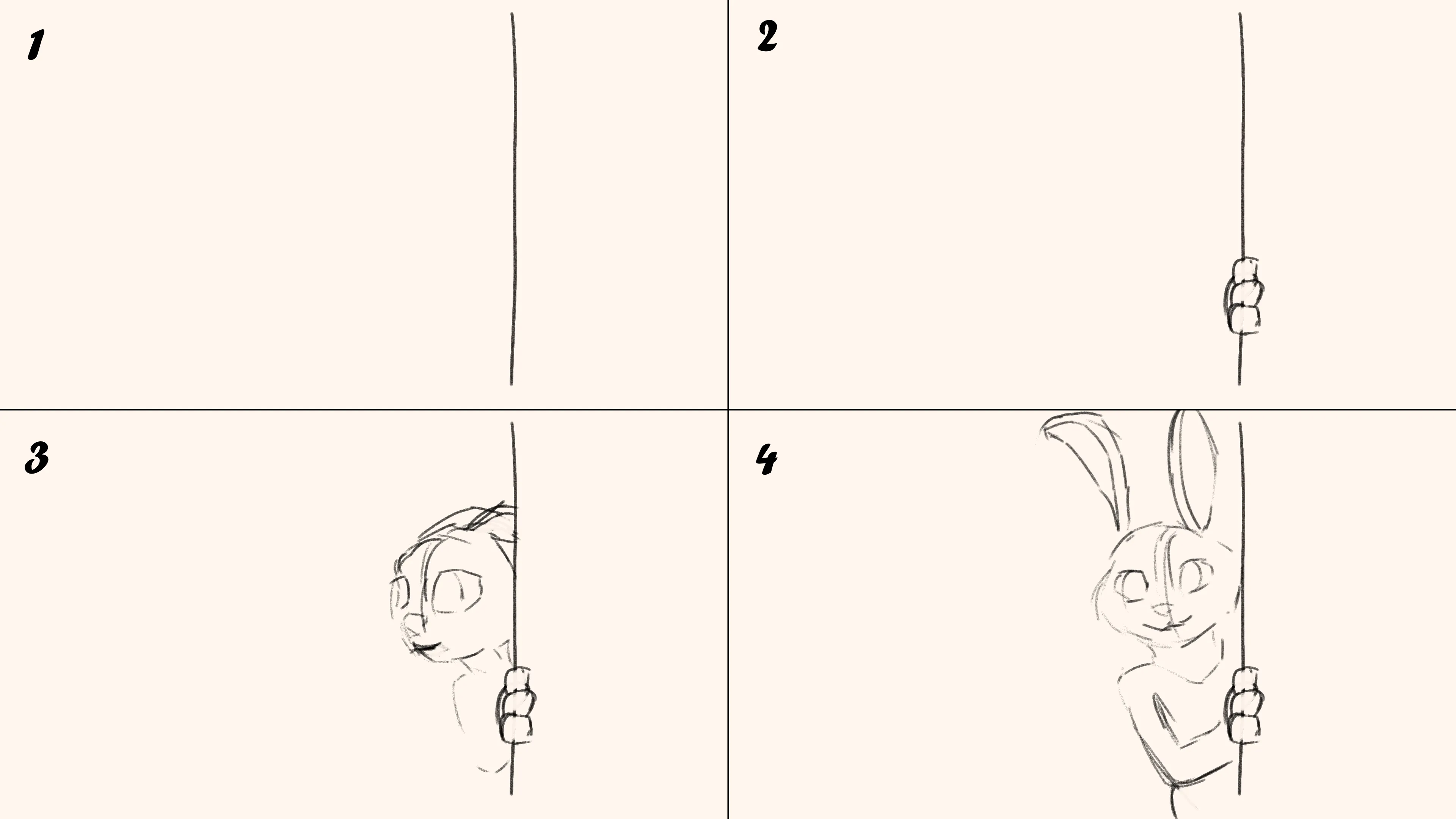 First four frames of the storyboard.