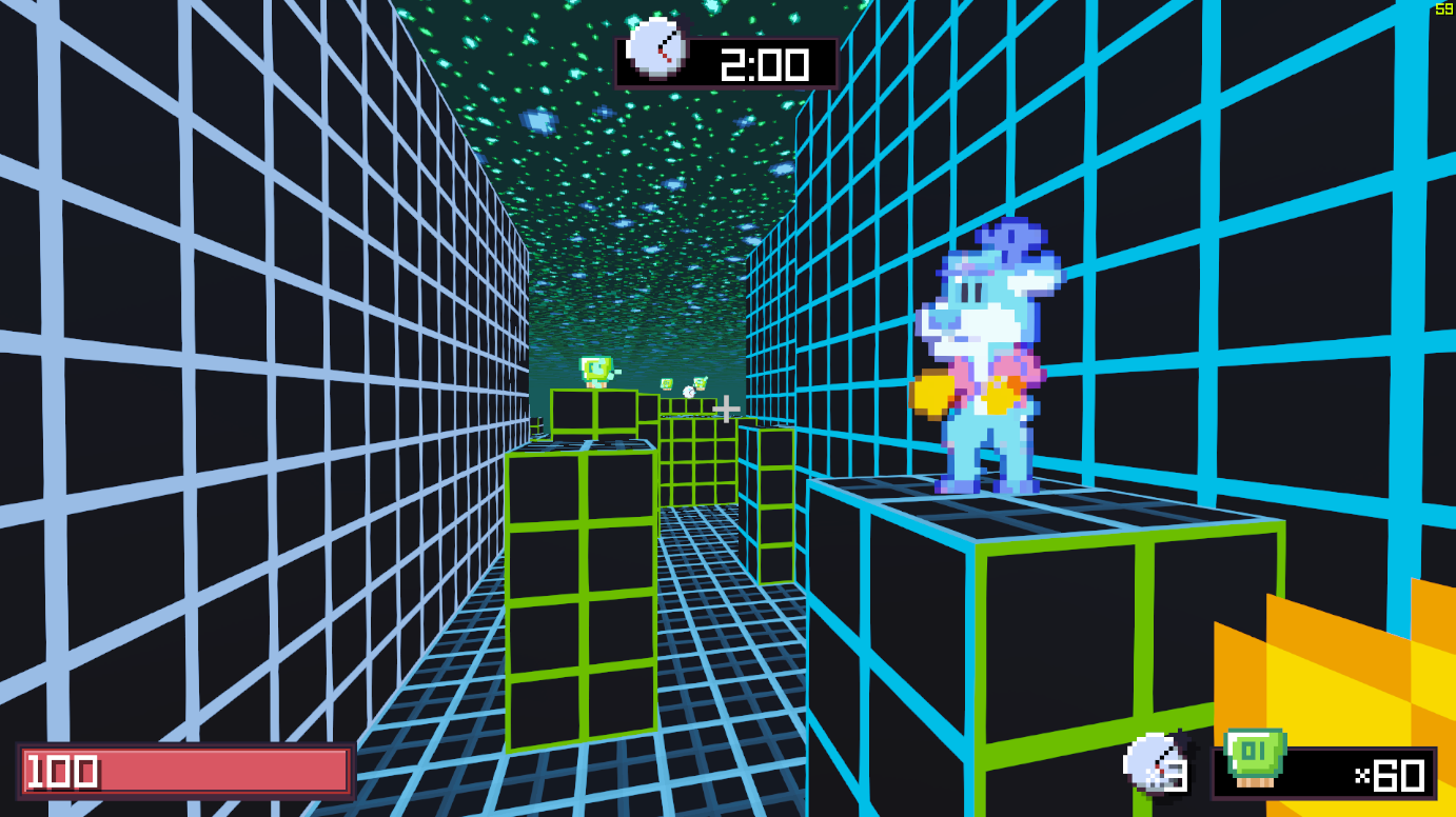 Screenshot of a player on some pillars